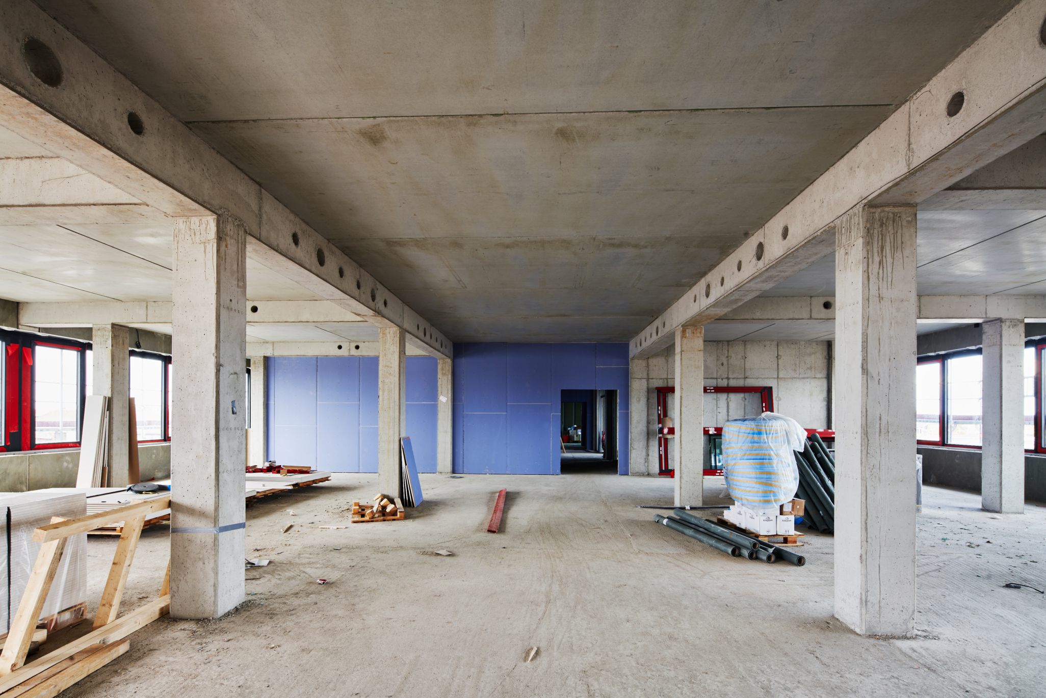 Produktionsgeschoss der Konsumzentrale Leipzig mit Betonstützenraster und flacher Decke
